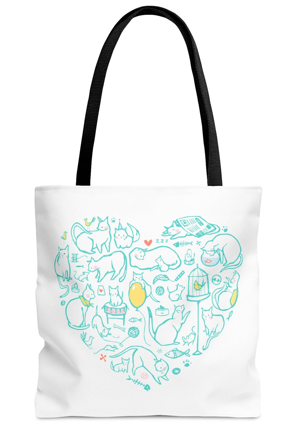 Colorful Cat Heart Tote Bag