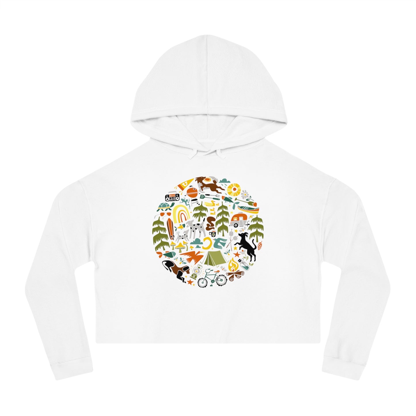 Camping Dogs Women's Cropped Hooded Sweatshirt