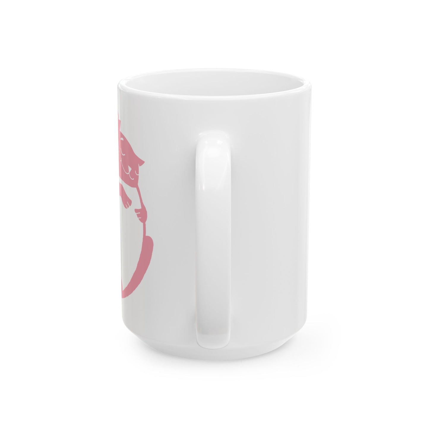 Pink Dog & Cat Hugging White Ceramic Mug 15oz