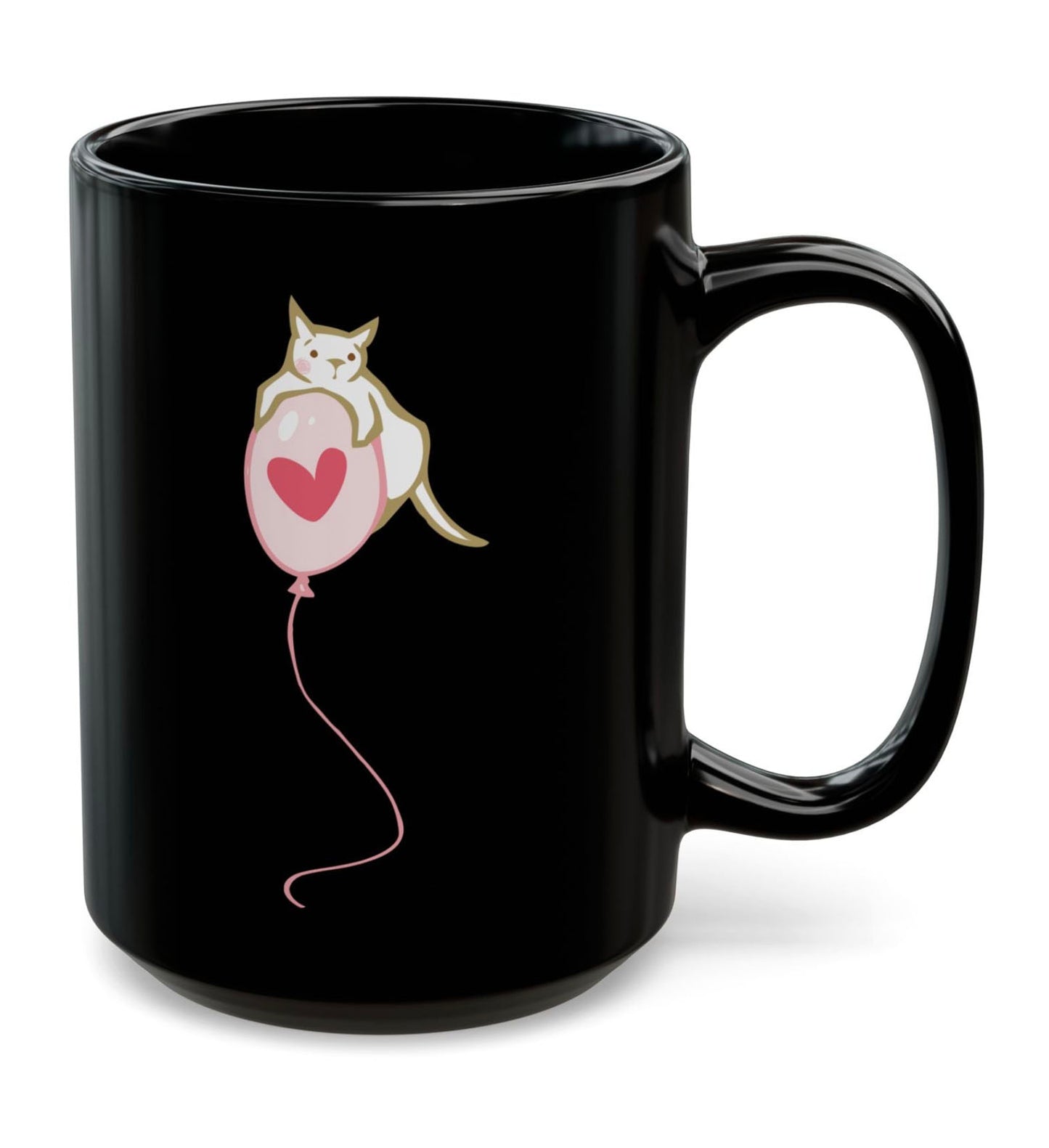 Cat on Heart Strings 15oz Black Mug