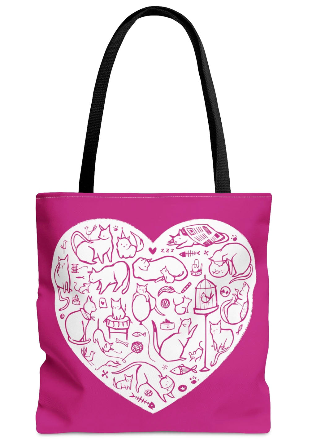 Pink Cat Heart Tote Bag