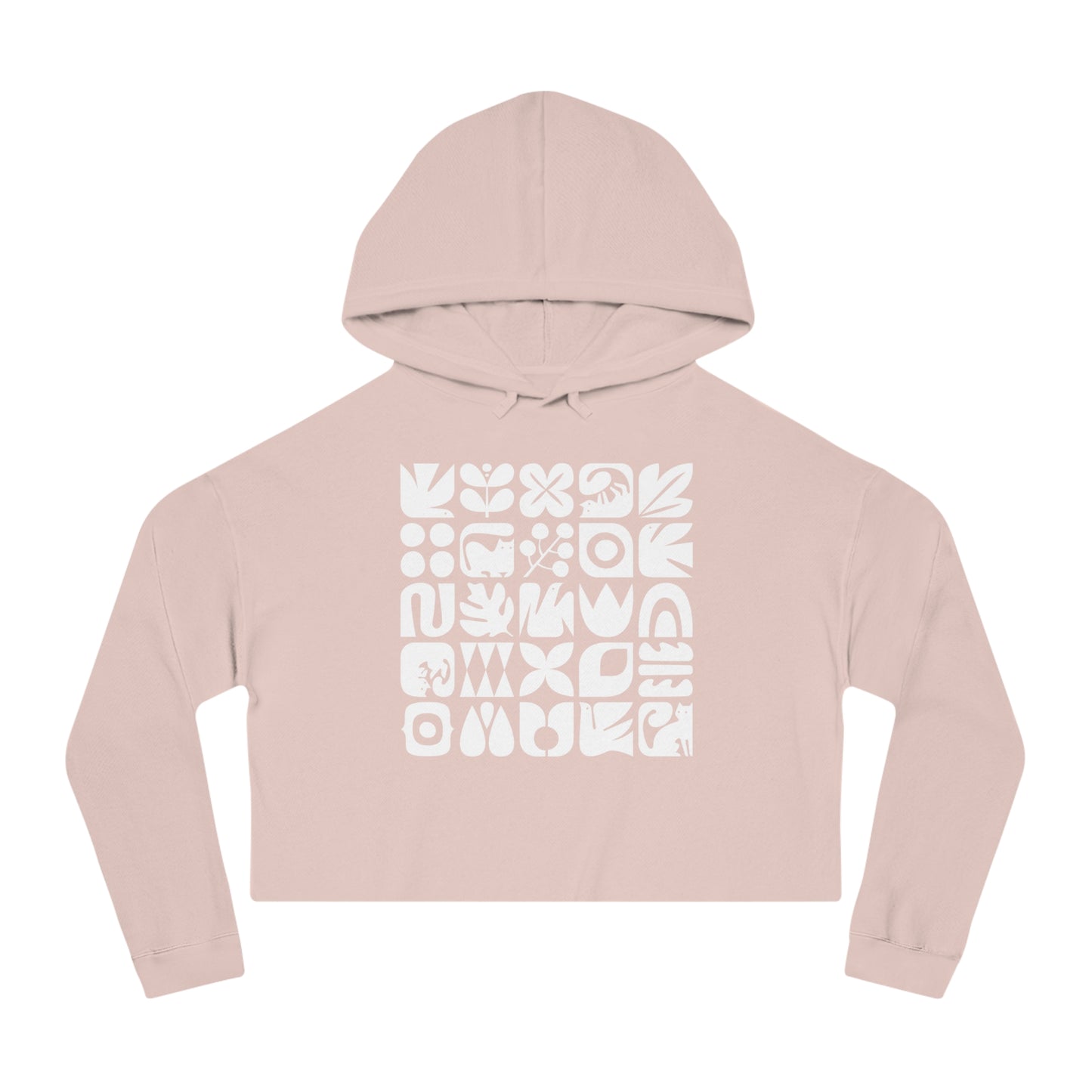 Cats and Birds Graphic Women's Cropped Hooded Sweatshirt