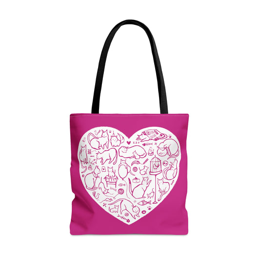 Pink Cat Heart Tote Bag