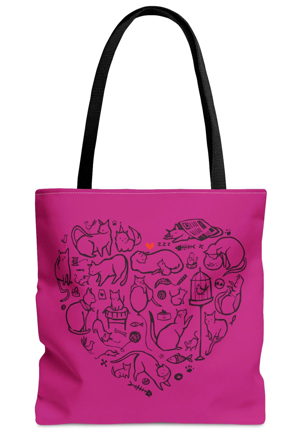 Pink Cat Heart Tote Bag