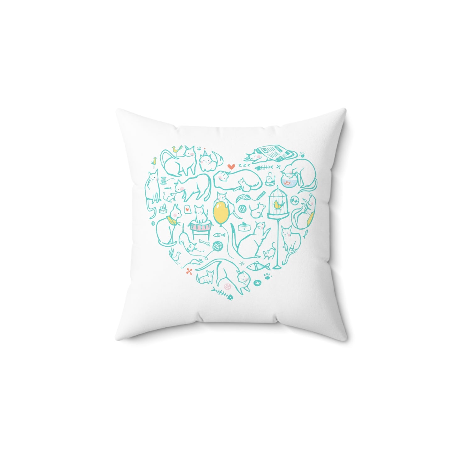 Colorful Cat Heart Spun Polyester Square Pillow