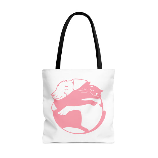 Pink Dog & Cat Hugging Tote Bag