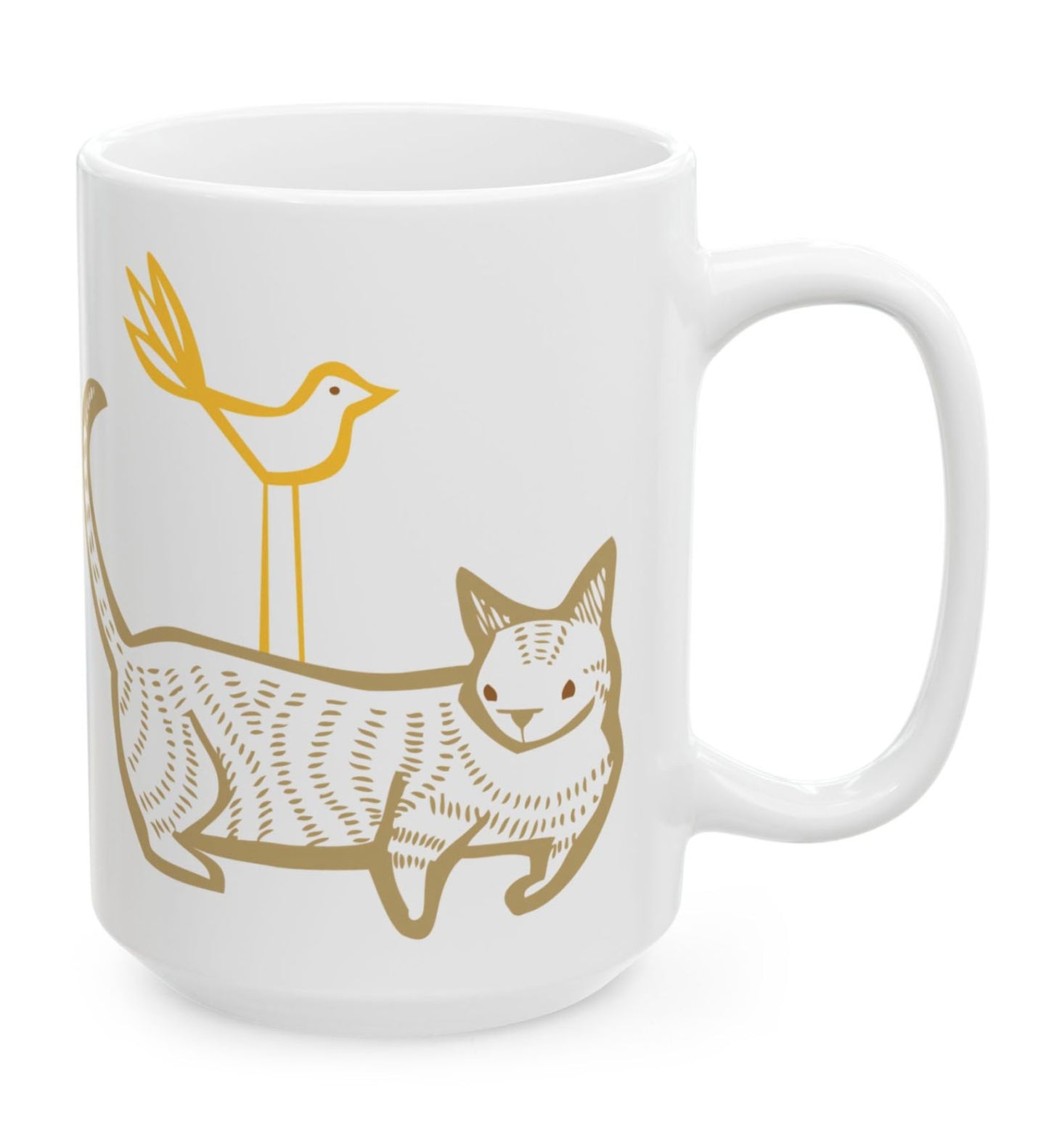 Cat Bird Ceramic Mug 15oz
