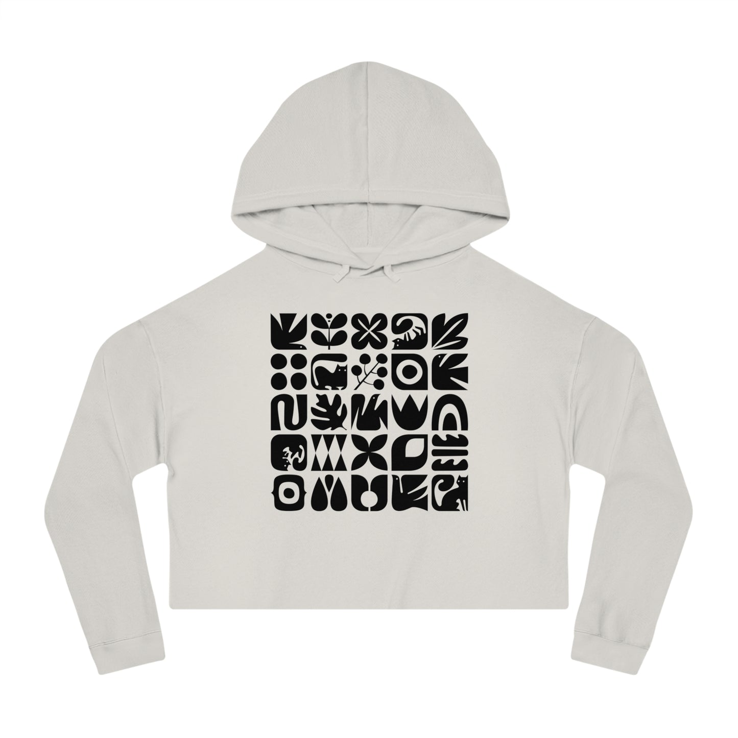 Cats and Birds Graphic Women's Cropped Hooded Sweatshirt