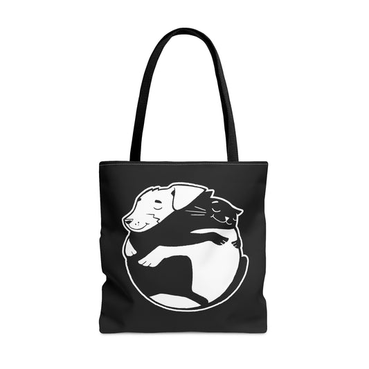 Black Dog & Cat Hugging Tote Bag