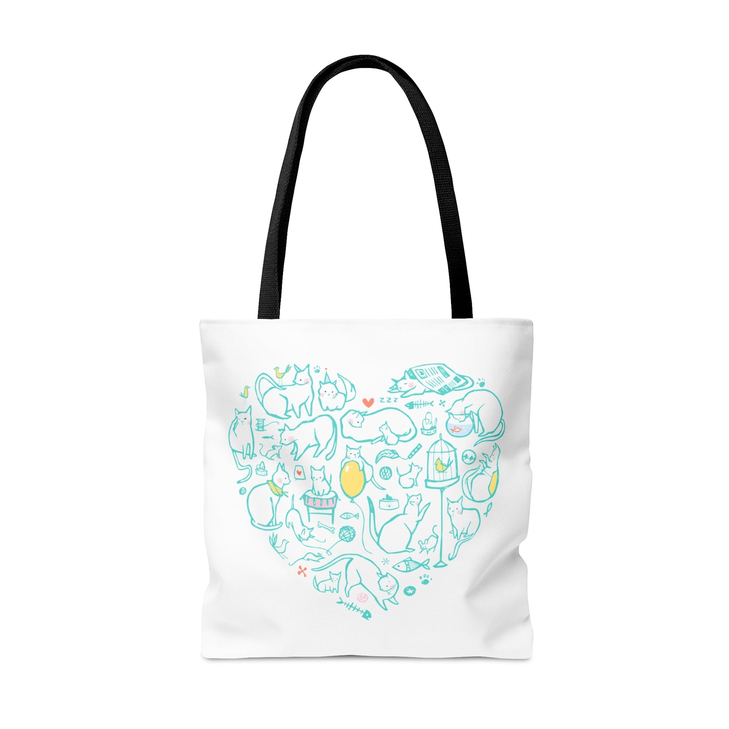 Colorful Cat Heart Tote Bag