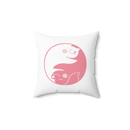 Pink Yin Yang Spun Polyester Square Pillow