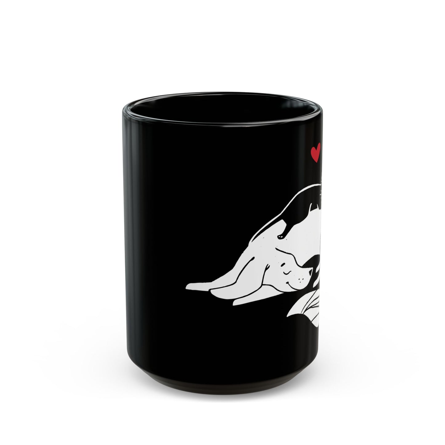 Dog & Cat Cuddling 15oz Black Mug