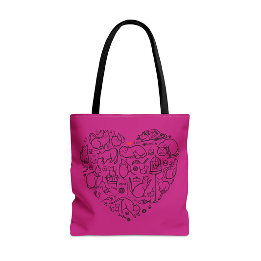 Pink Cat Heart Tote Bag