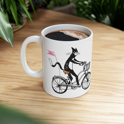 Bicycle Cat Ceramic Mug 11oz