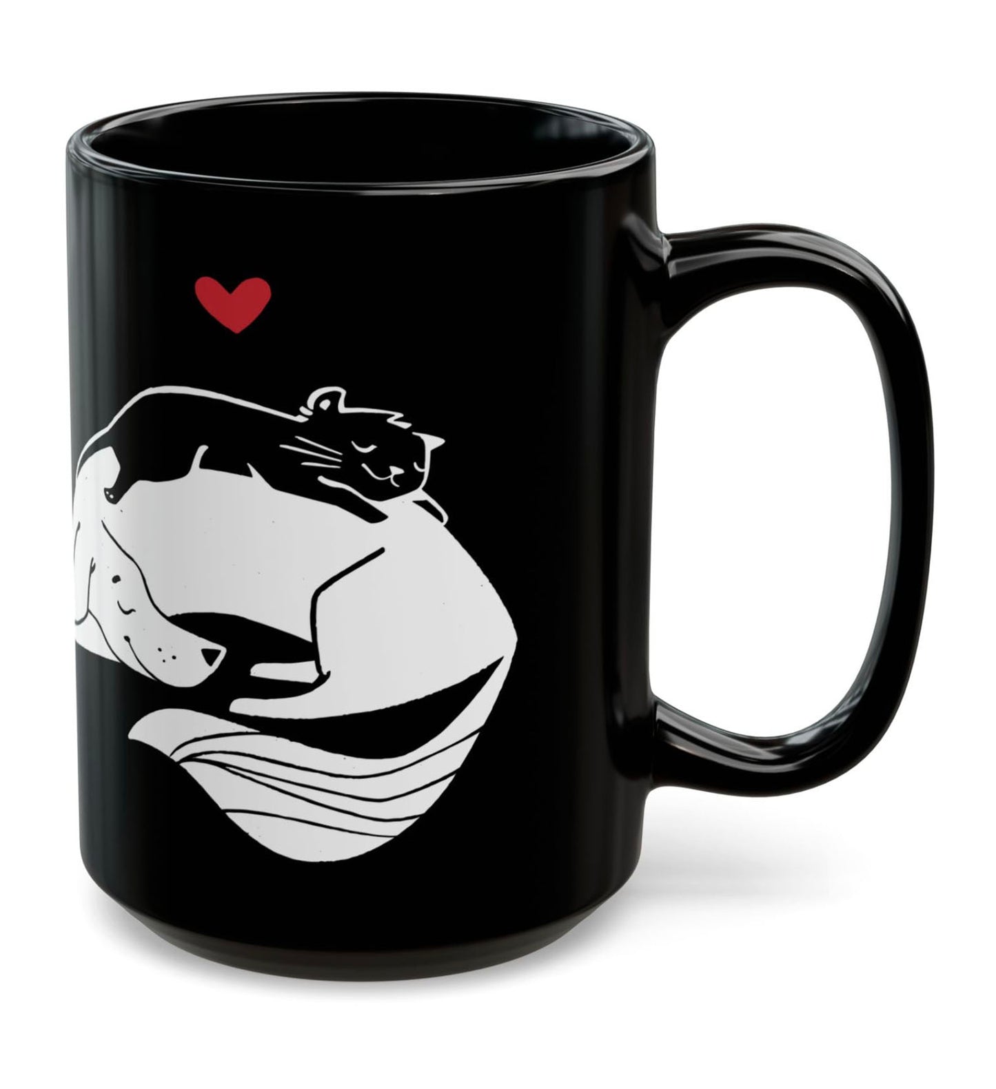 Dog & Cat Cuddling 15oz Black Mug