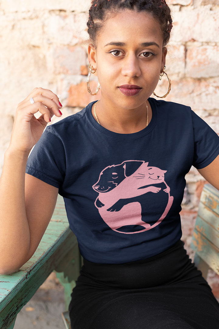 Pink Dog & Cat Hugging Women's Graphic Tee