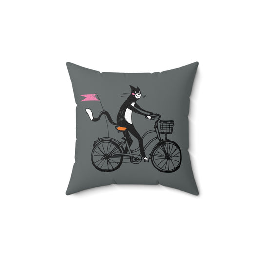 Bicycle Cat Spun Polyester Square Pillow