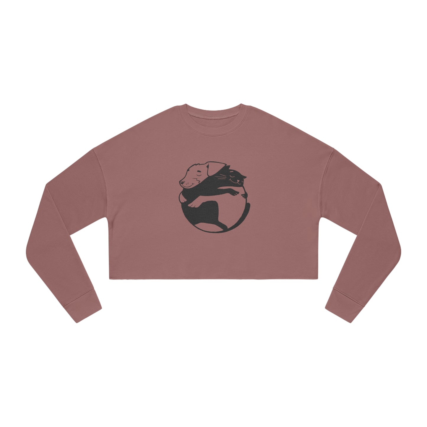 Dog & Cat Hugging Women's Cropped Sweatshirt