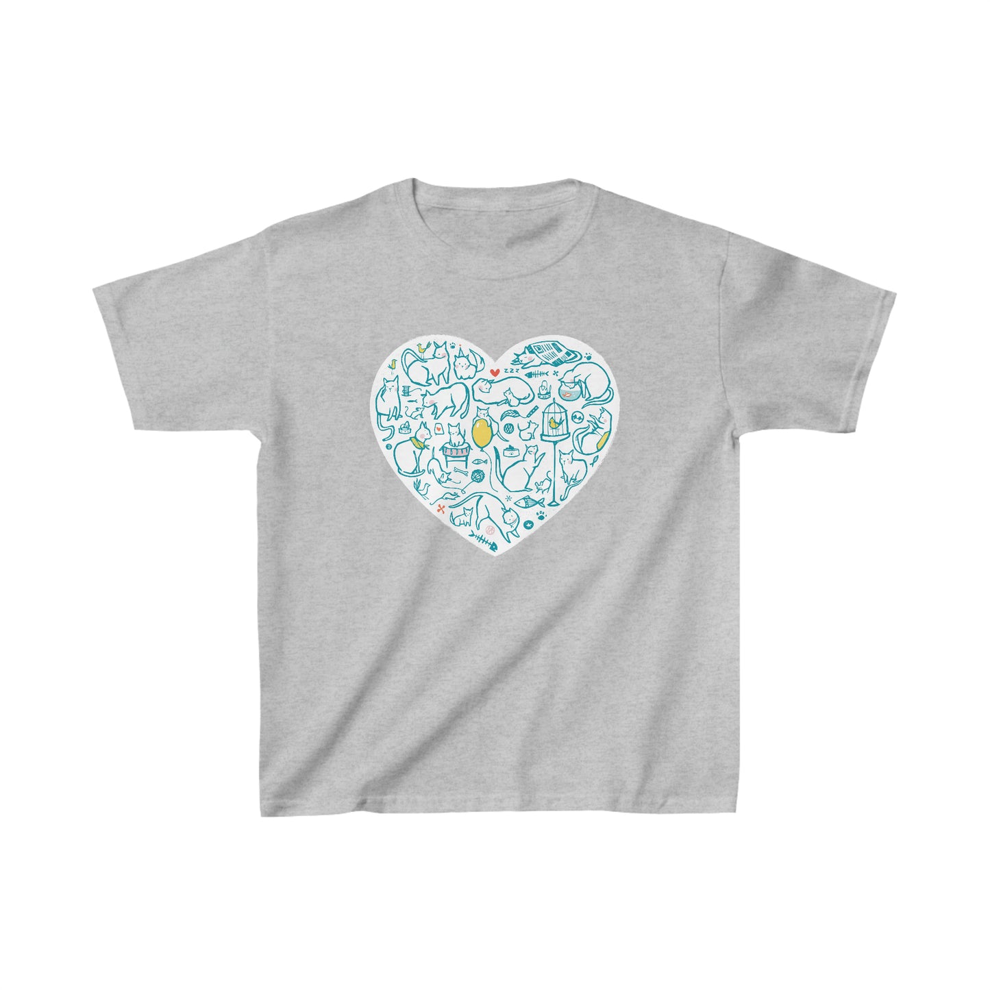 Colorful Cat Heart Kid's Heavy Cotton Tee