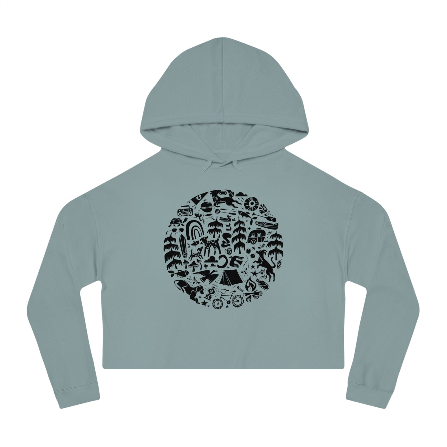 Camping Dogs Women's Cropped Hooded Sweatshirt