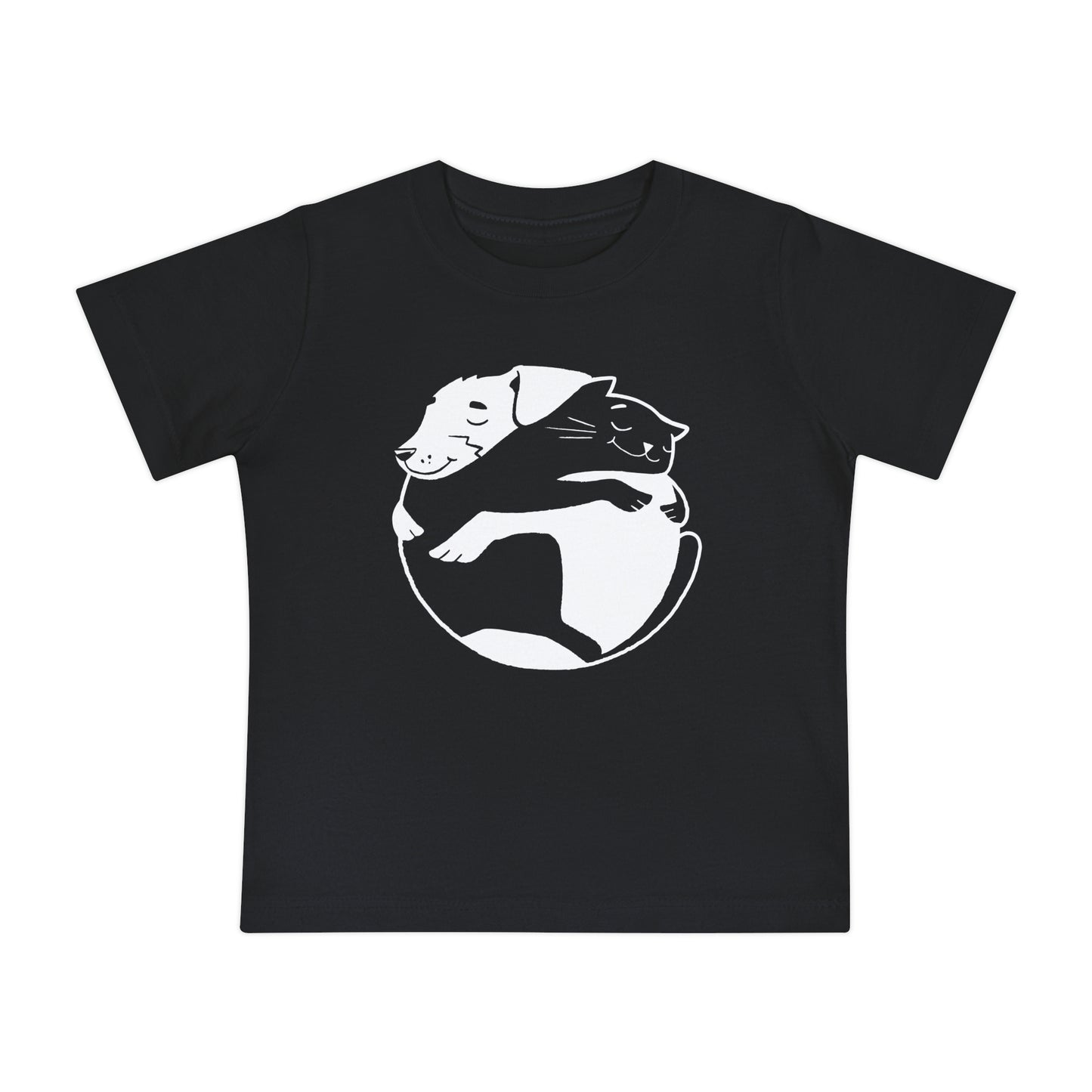 White Dog & Cat Hugging Baby Graphic Tee