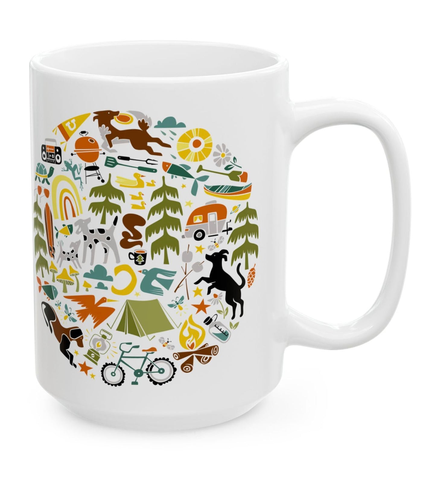 Camping Dogs Ceramic Mug 15oz