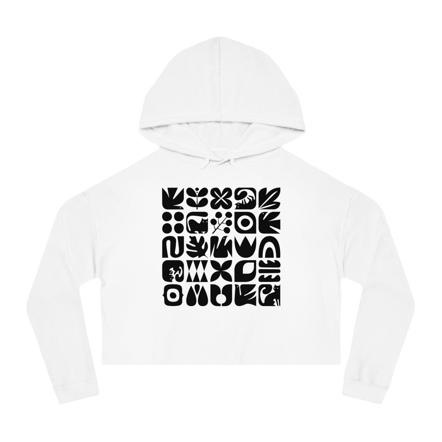 Cats and Birds Graphic Women's Cropped Hooded Sweatshirt