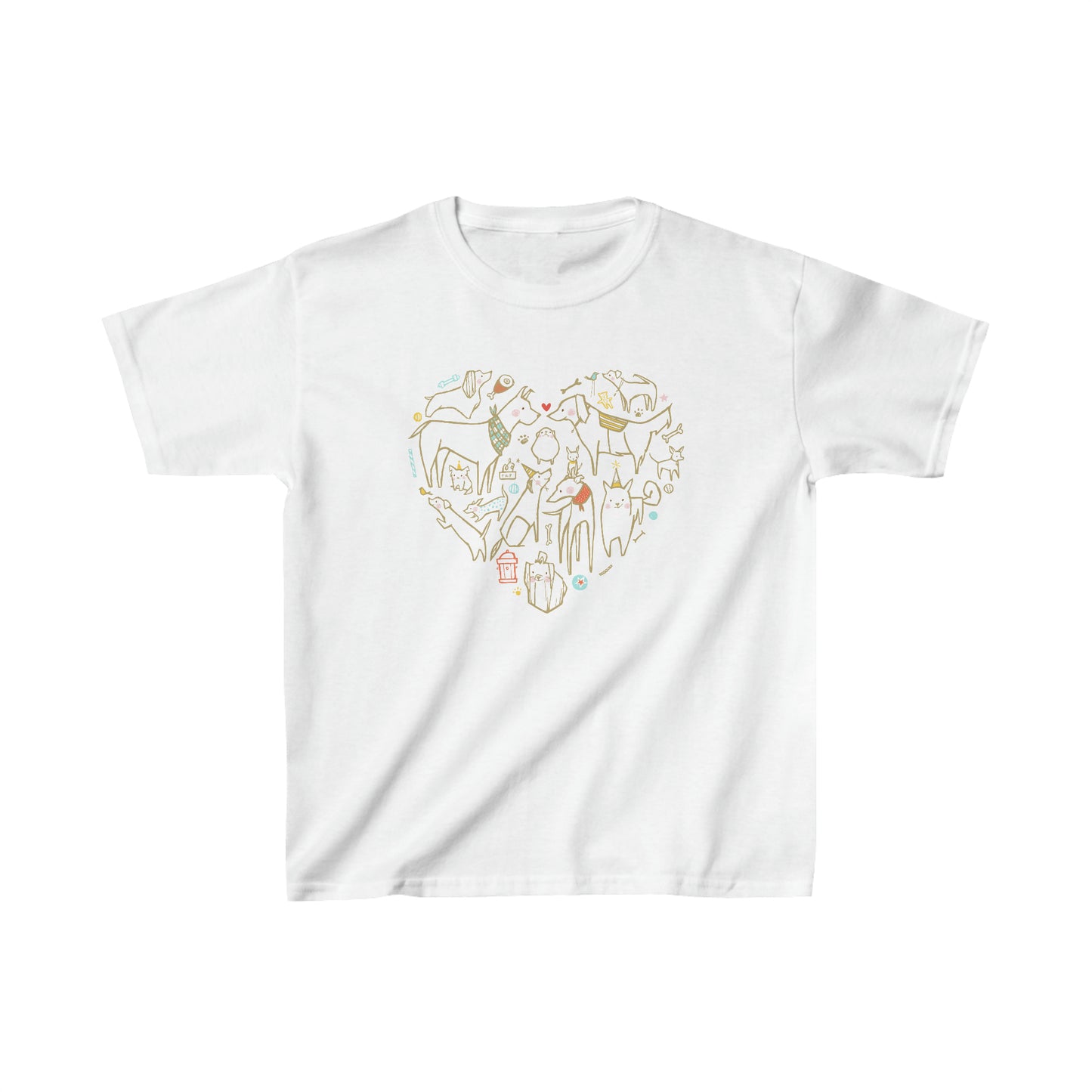 Colorful Dog Heart Kid's Heavy Cotton Tee