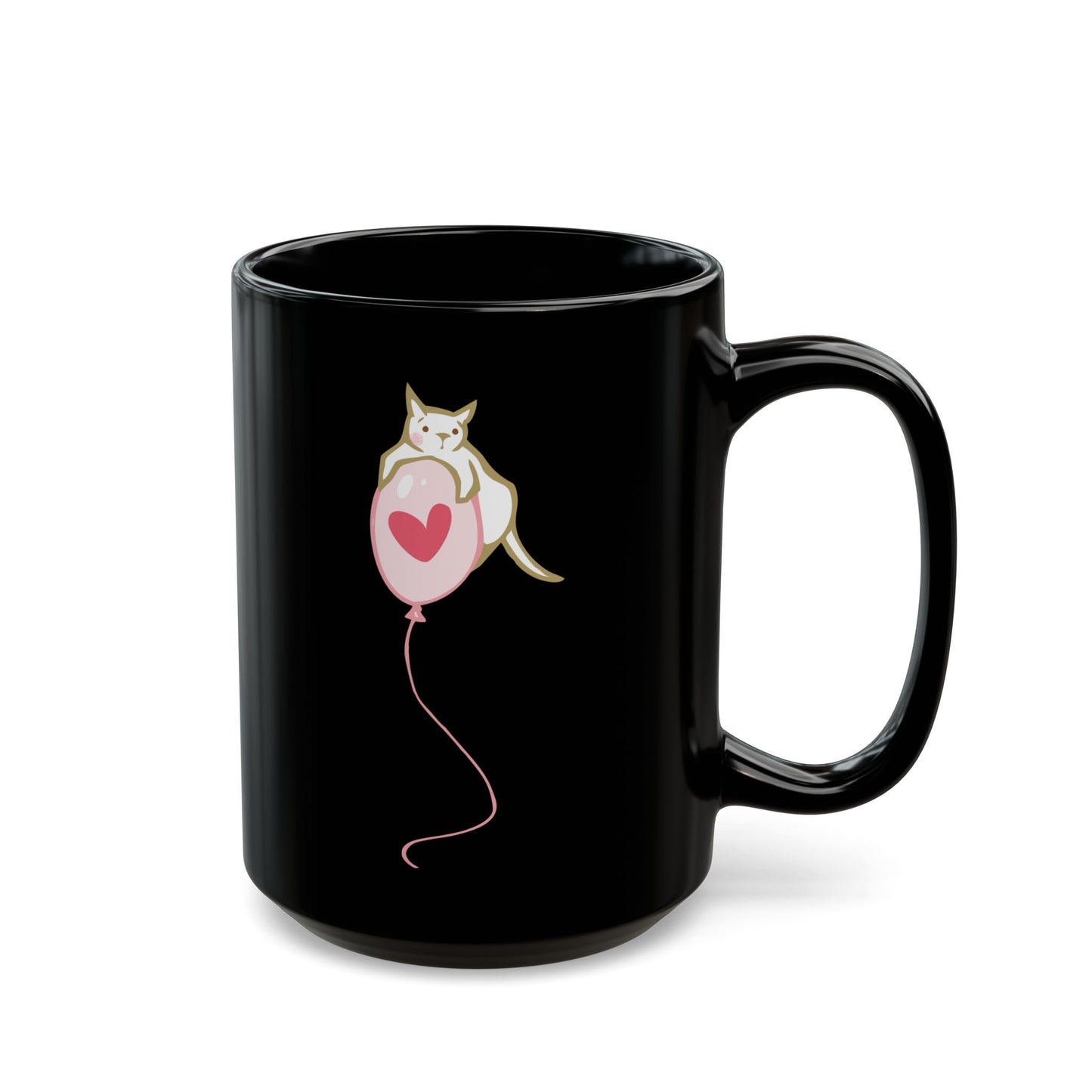 Cat on Heart Strings 15oz Black Mug