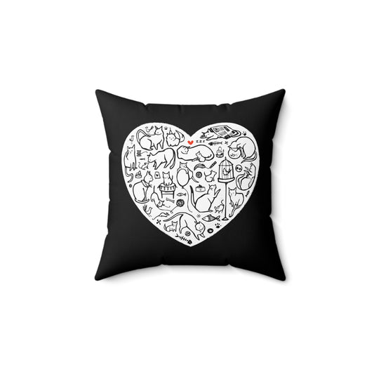 Cat Heart Spun Polyester Square Pillow