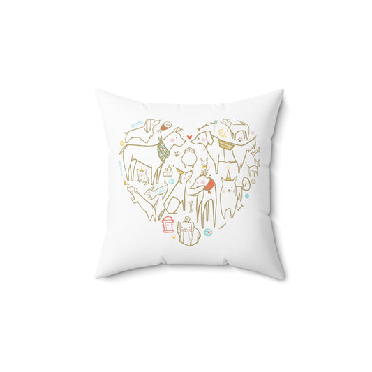 Colorful Dog Heart Spun Polyester Square Pillow