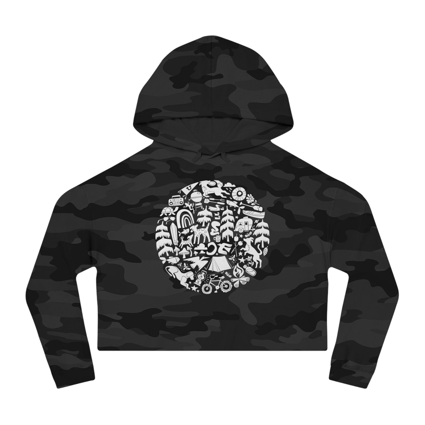 Camping Dogs Women's Cropped Hooded Sweatshirt