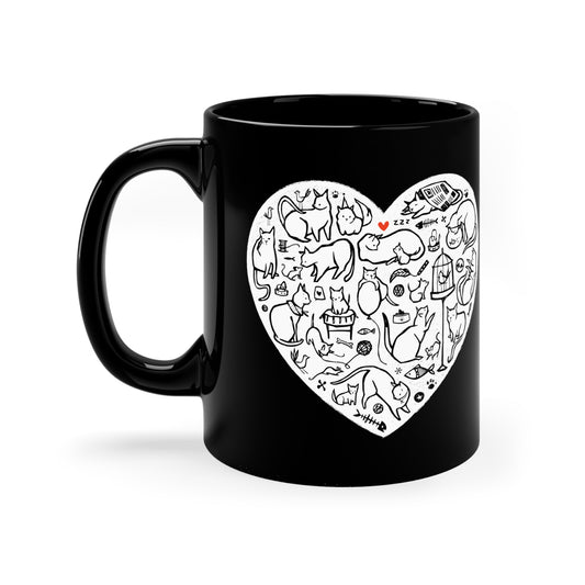 Cat Heart 11oz Black Mug