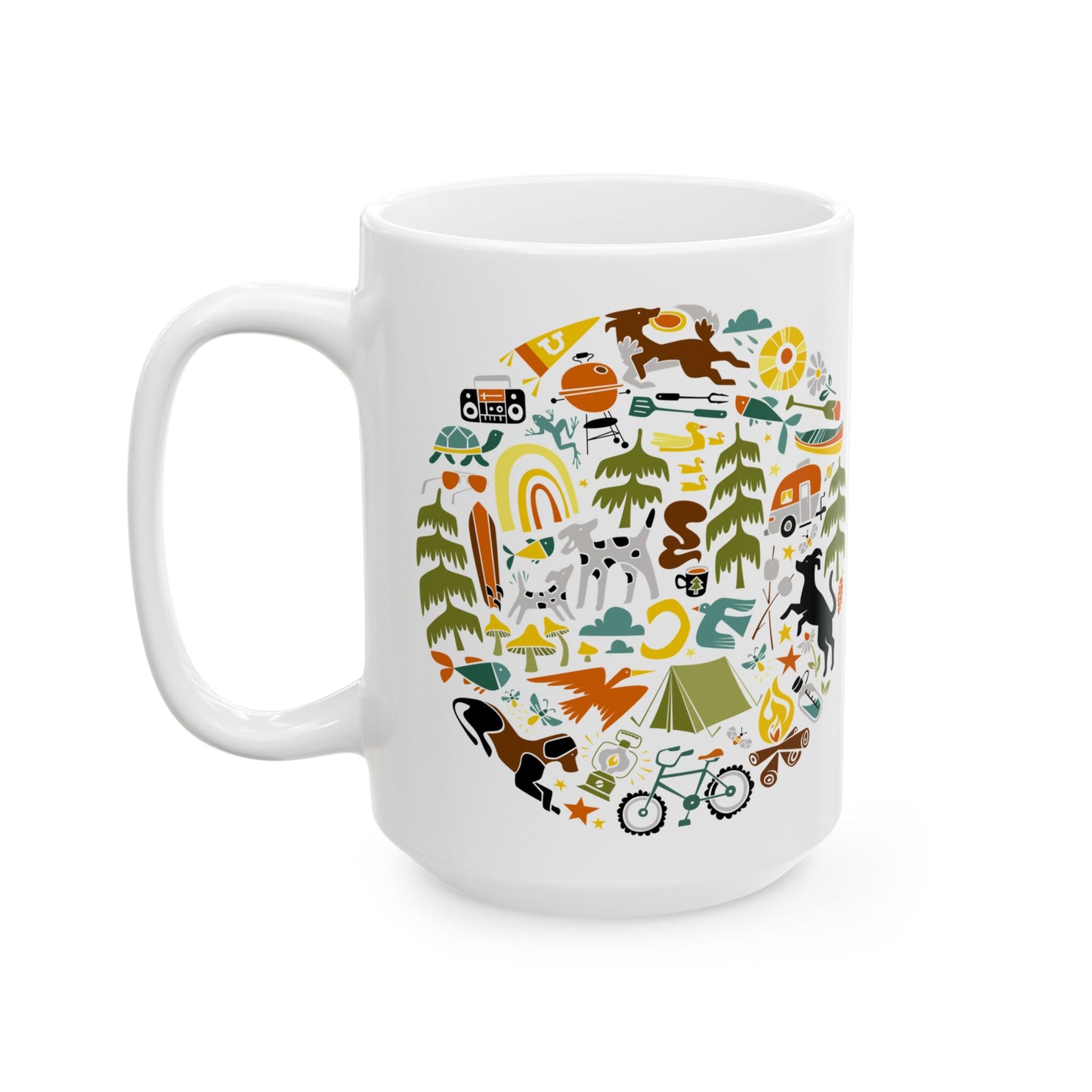 Camping Dogs Ceramic Mug 15oz