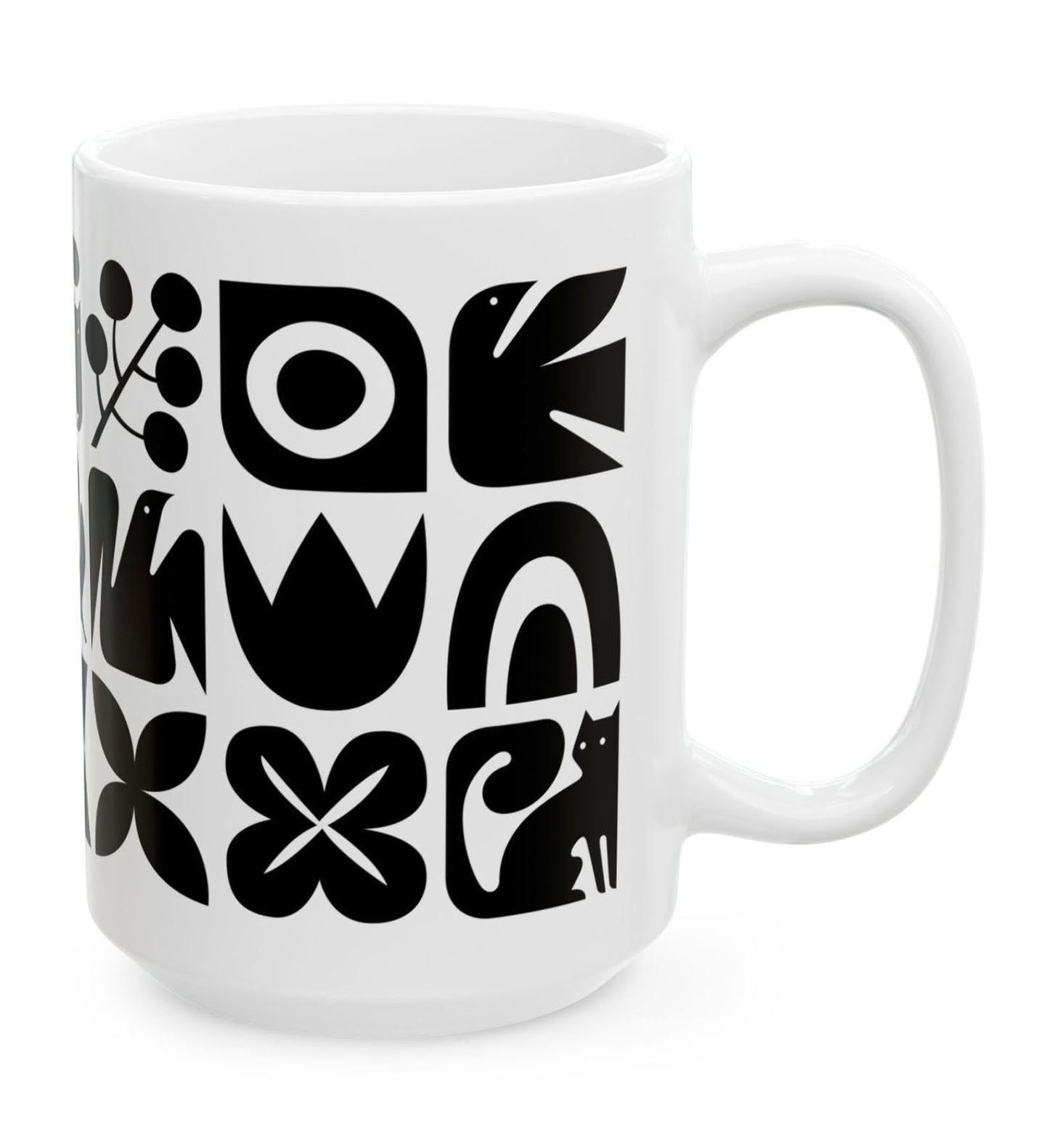 Cats and Birds Ceramic Mug 15oz