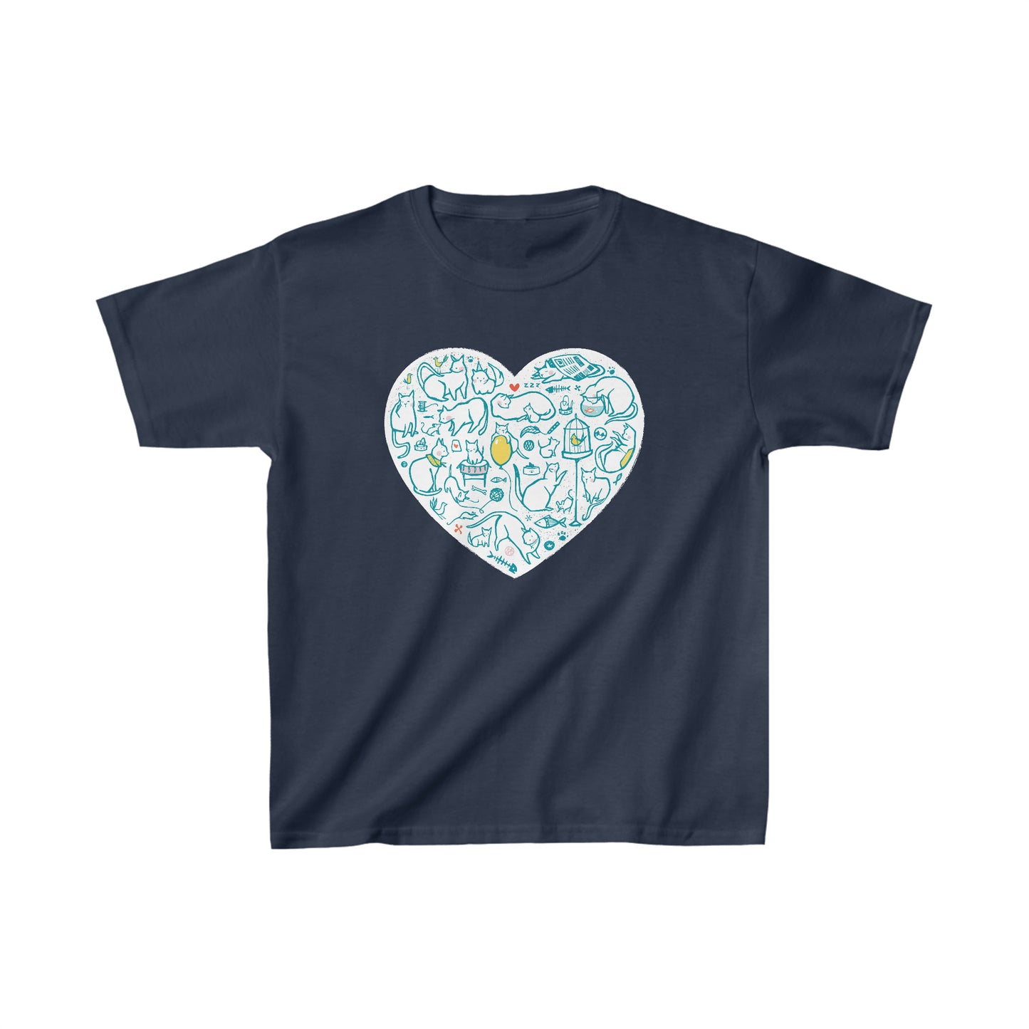 Colorful Cat Heart Kid's Heavy Cotton Tee