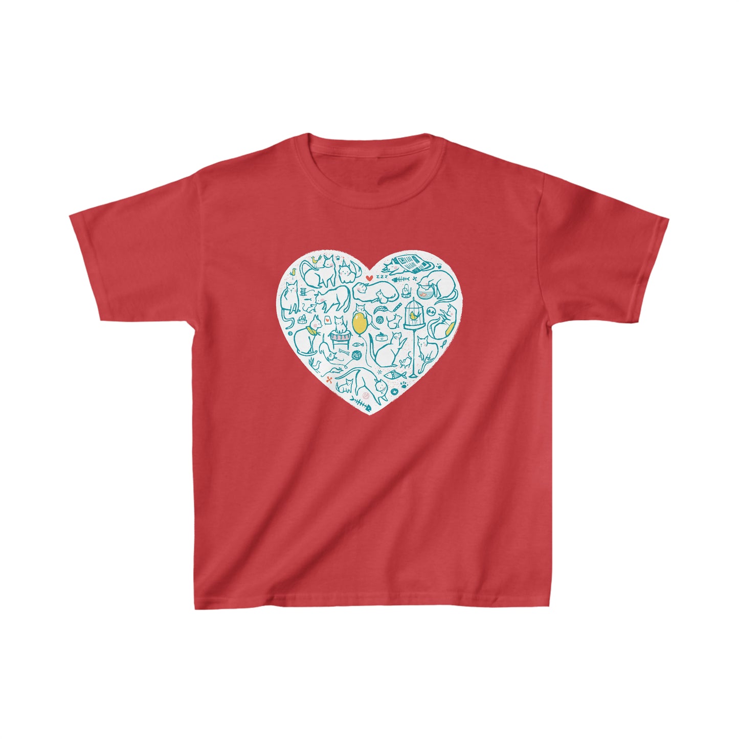 Colorful Cat Heart Kid's Heavy Cotton Tee