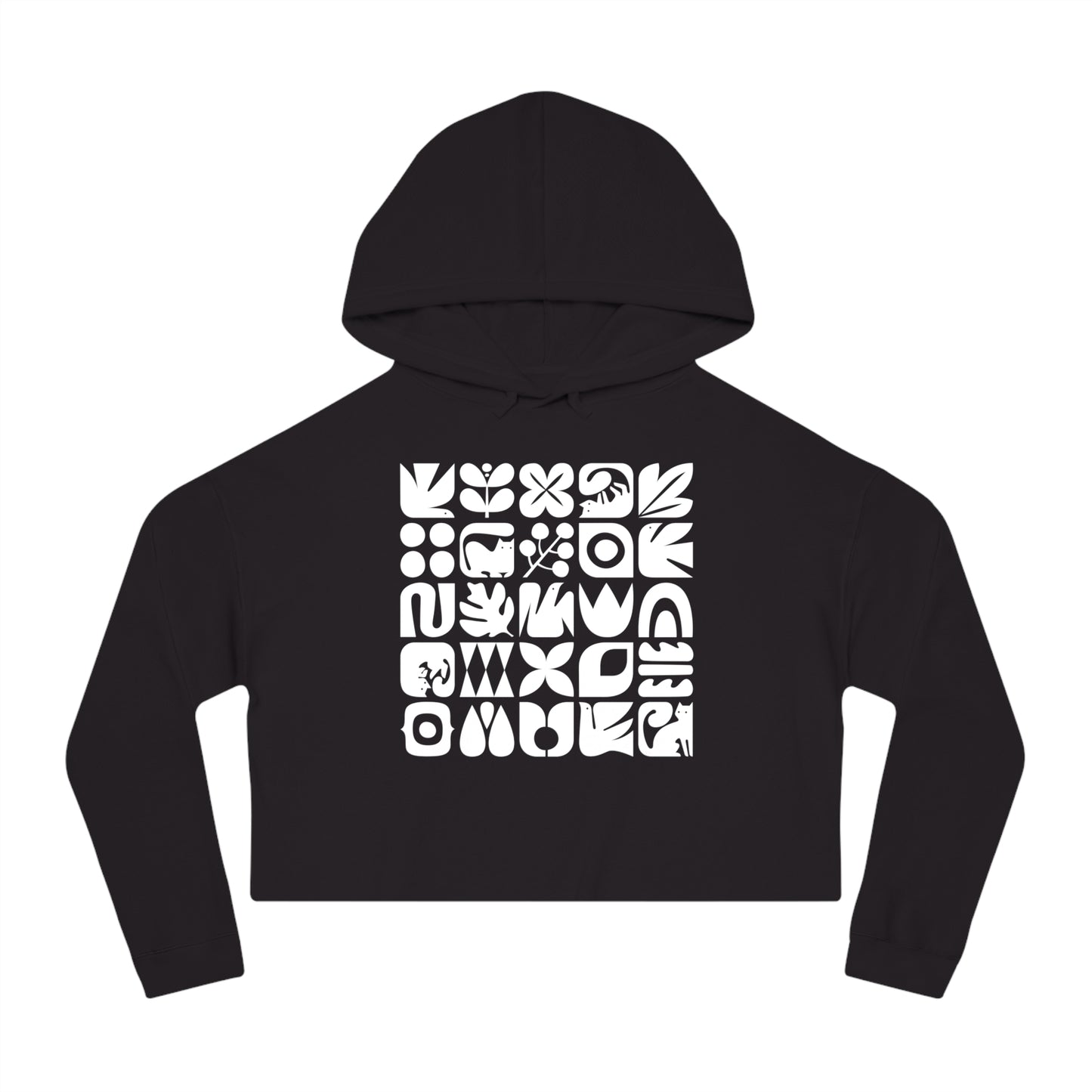 Cats and Birds Graphic Women's Cropped Hooded Sweatshirt