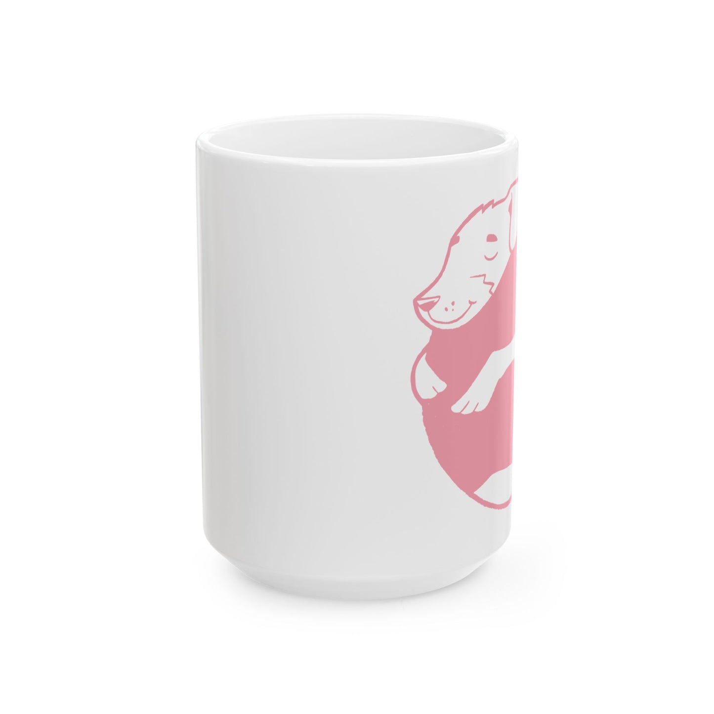 Pink Dog & Cat Hugging White Ceramic Mug 15oz