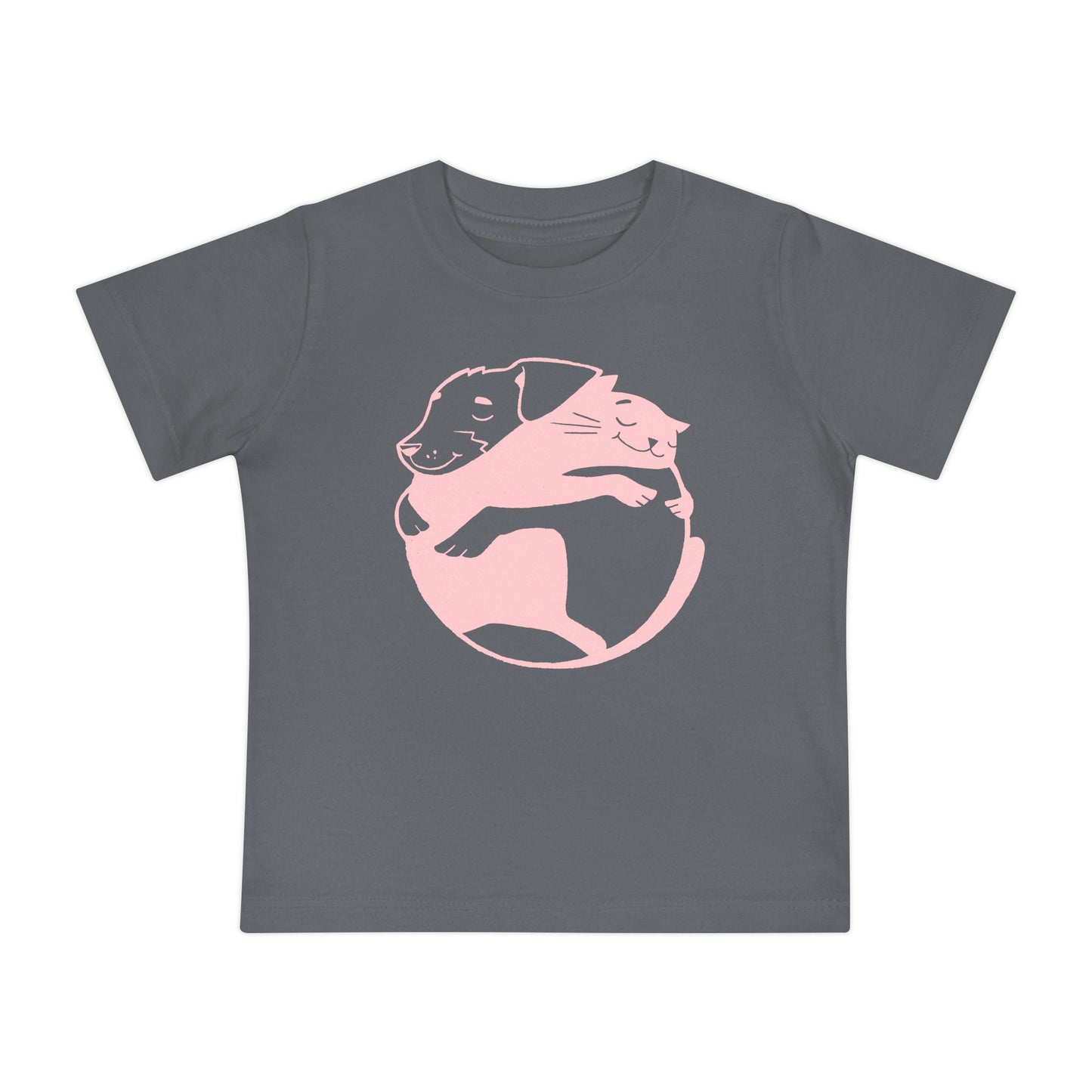 Pink Dog & Cat Hugging Baby Graphic Tee