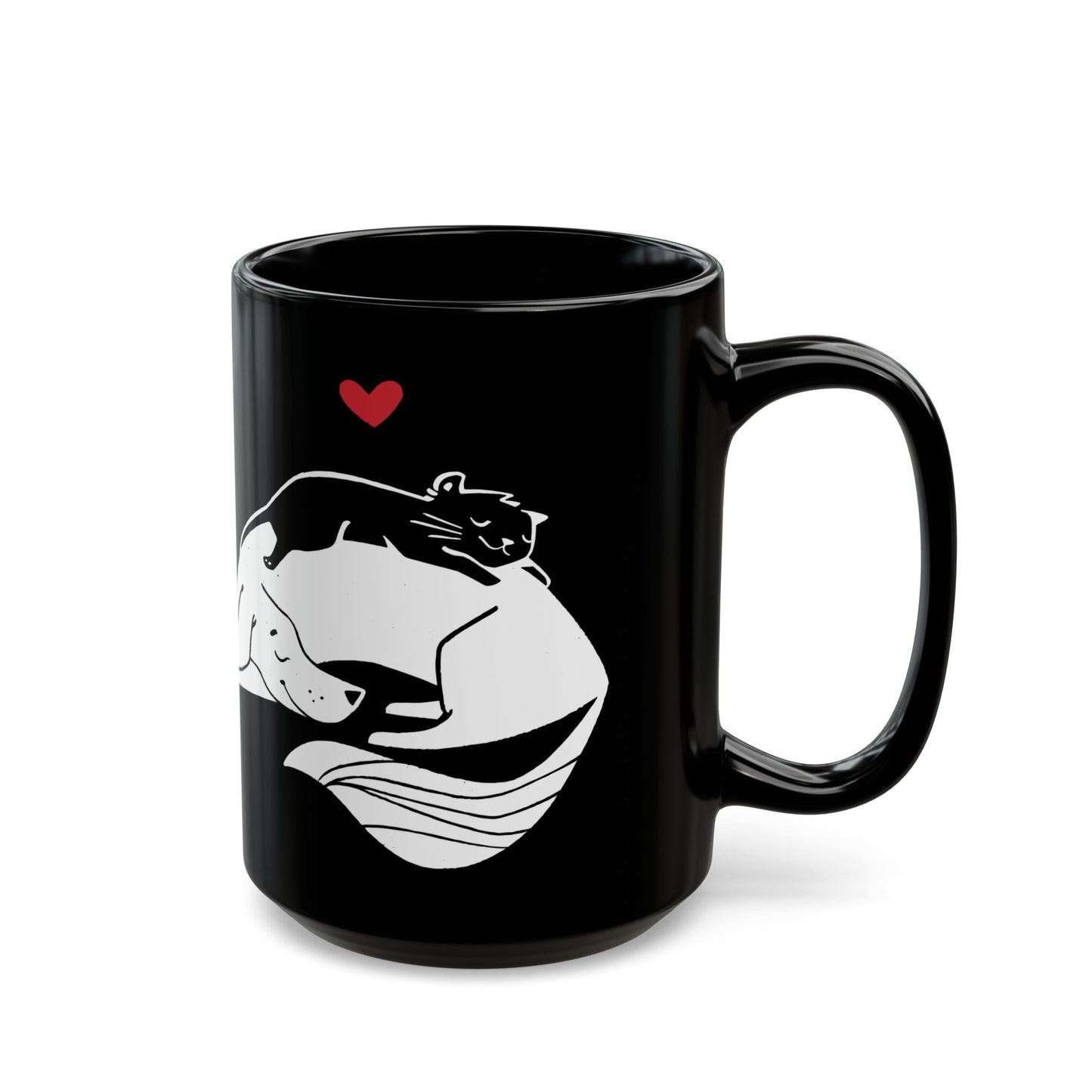 Dog & Cat Cuddling 15oz Black Mug