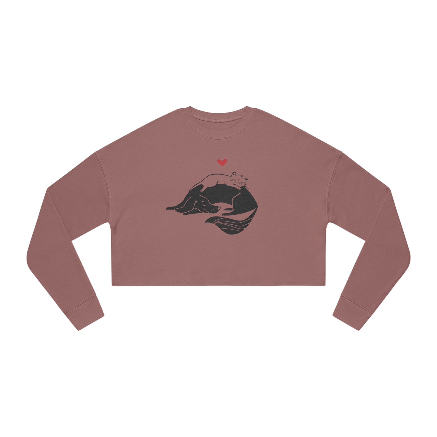 Dog & Cat Cuddling Women's Cropped Sweatshirt