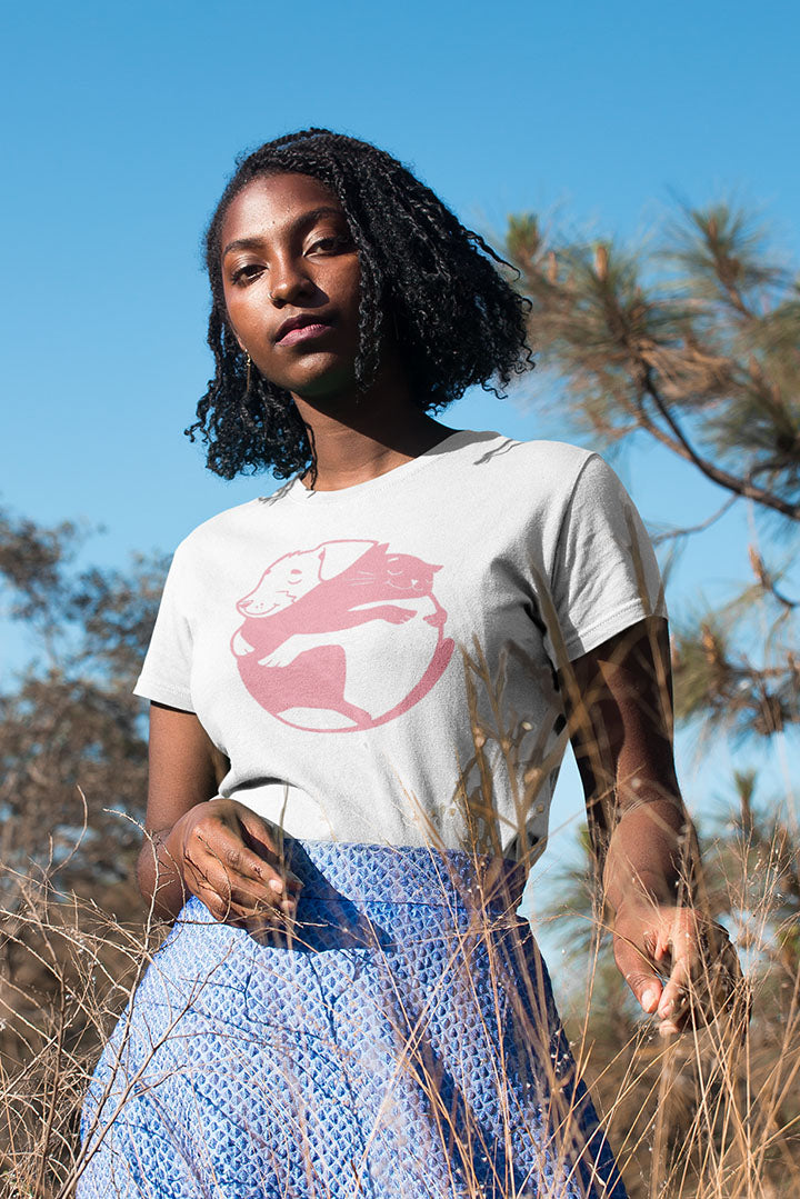 Pink Dog & Cat Hugging Women's Graphic Tee
