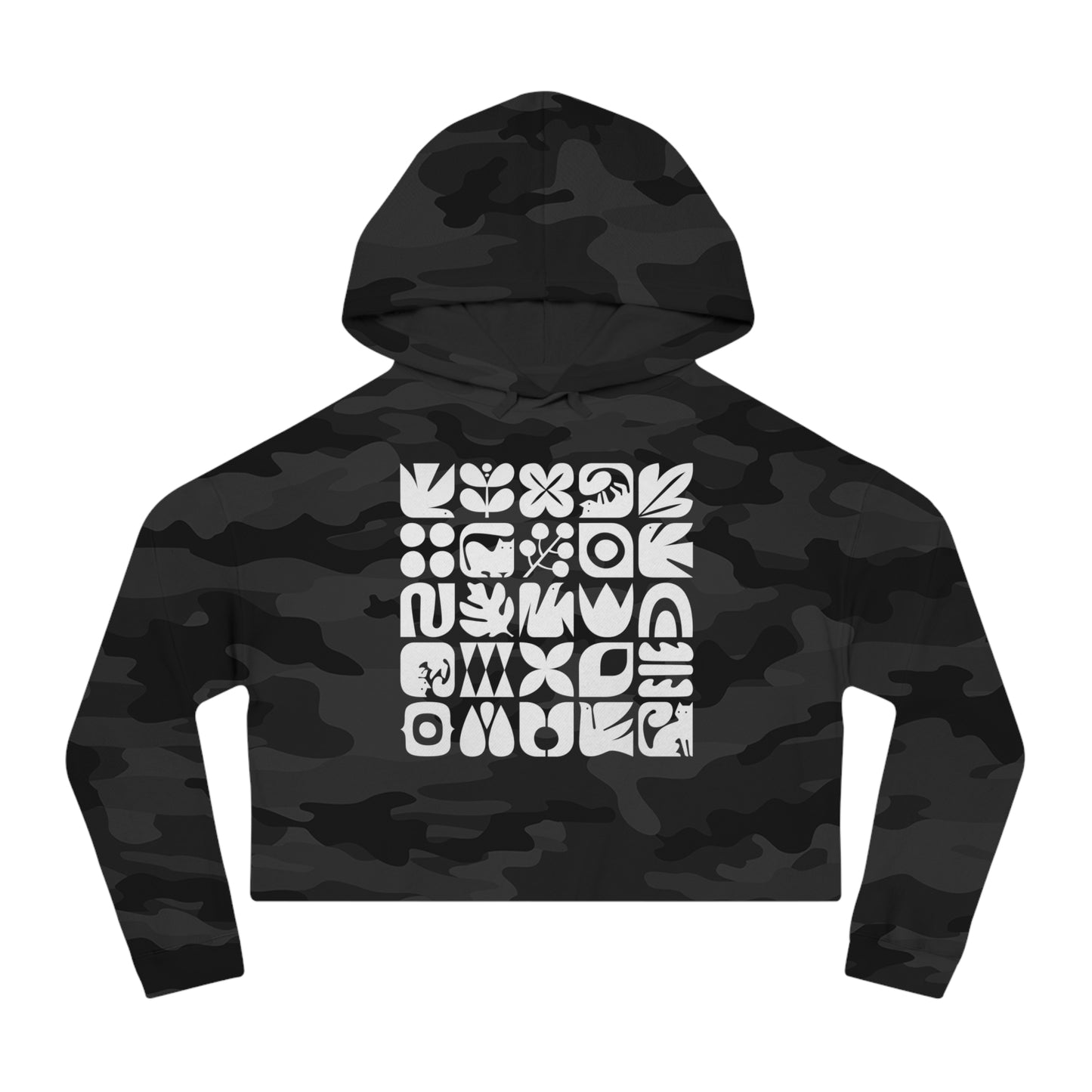 Cats and Birds Graphic Women's Cropped Hooded Sweatshirt