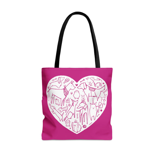 Pink Dog Heart Tote Bag