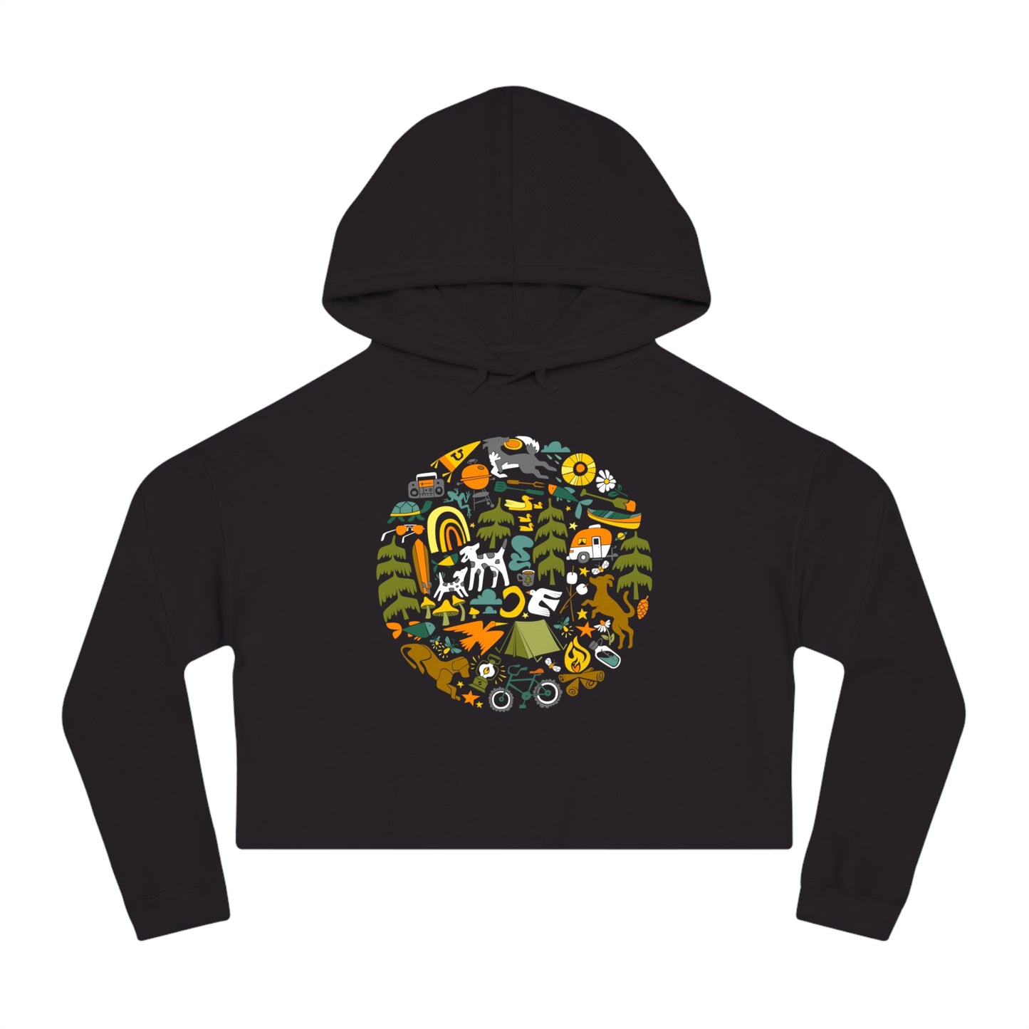 Camping Dogs Women's Cropped Hooded Sweatshirt