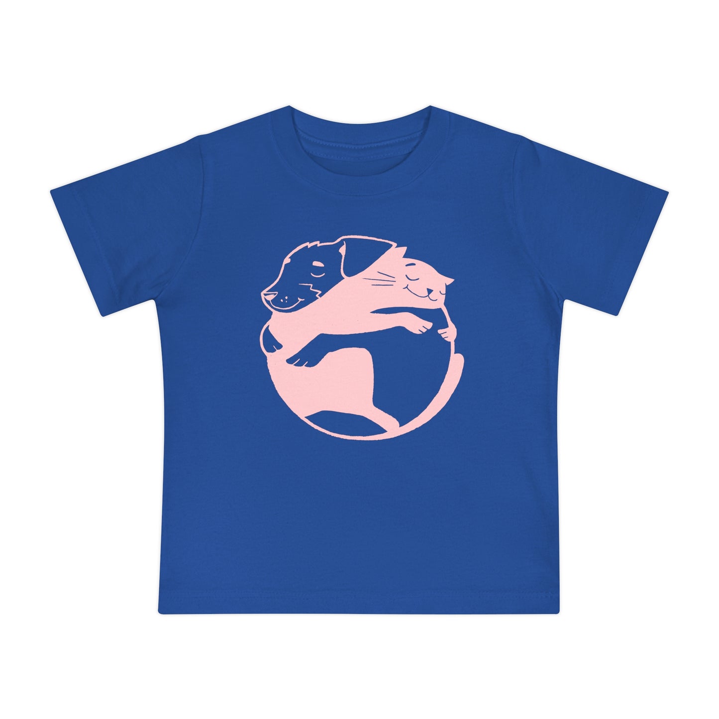Pink Dog & Cat Hugging Baby Graphic Tee