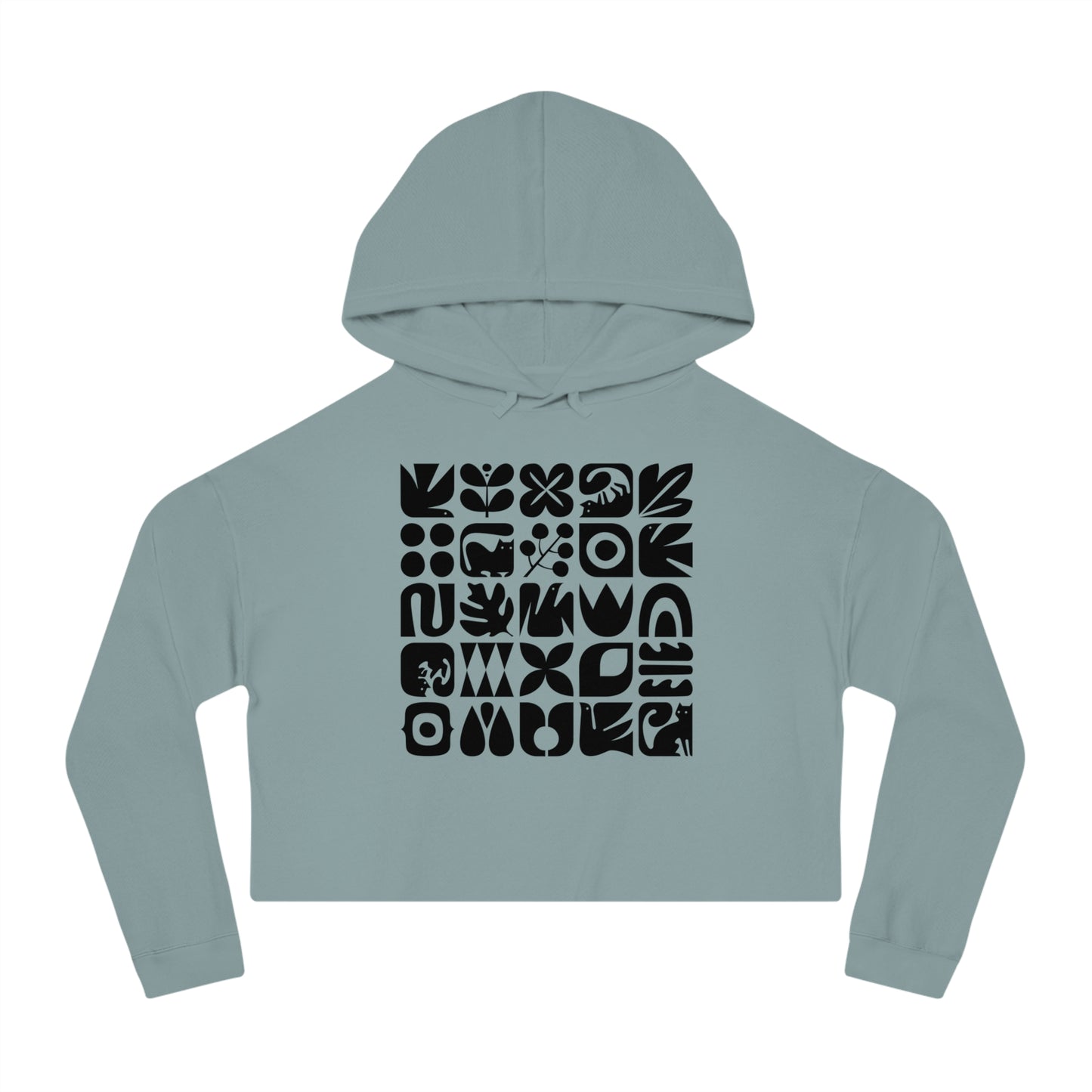 Cats and Birds Graphic Women's Cropped Hooded Sweatshirt