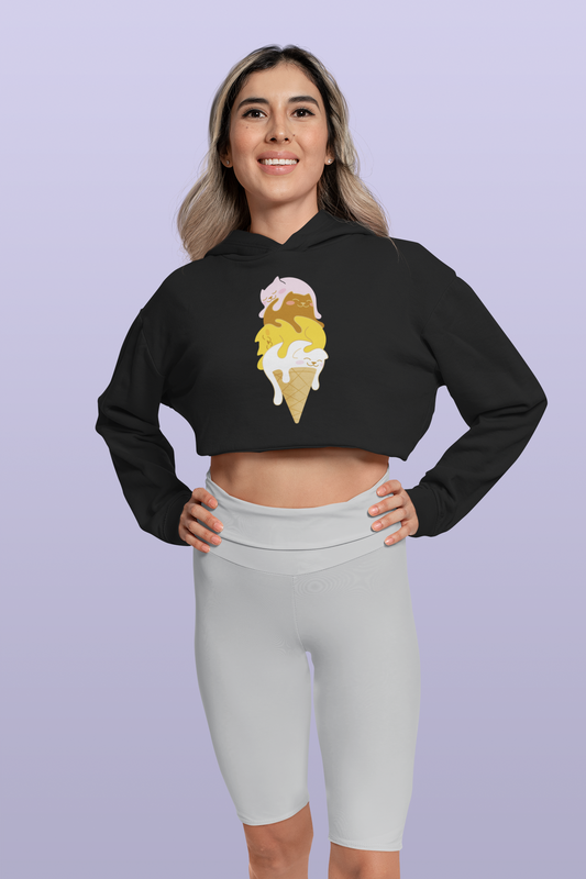 Colorful Kitty Cone Women’s Cropped Hooded Sweatshirt