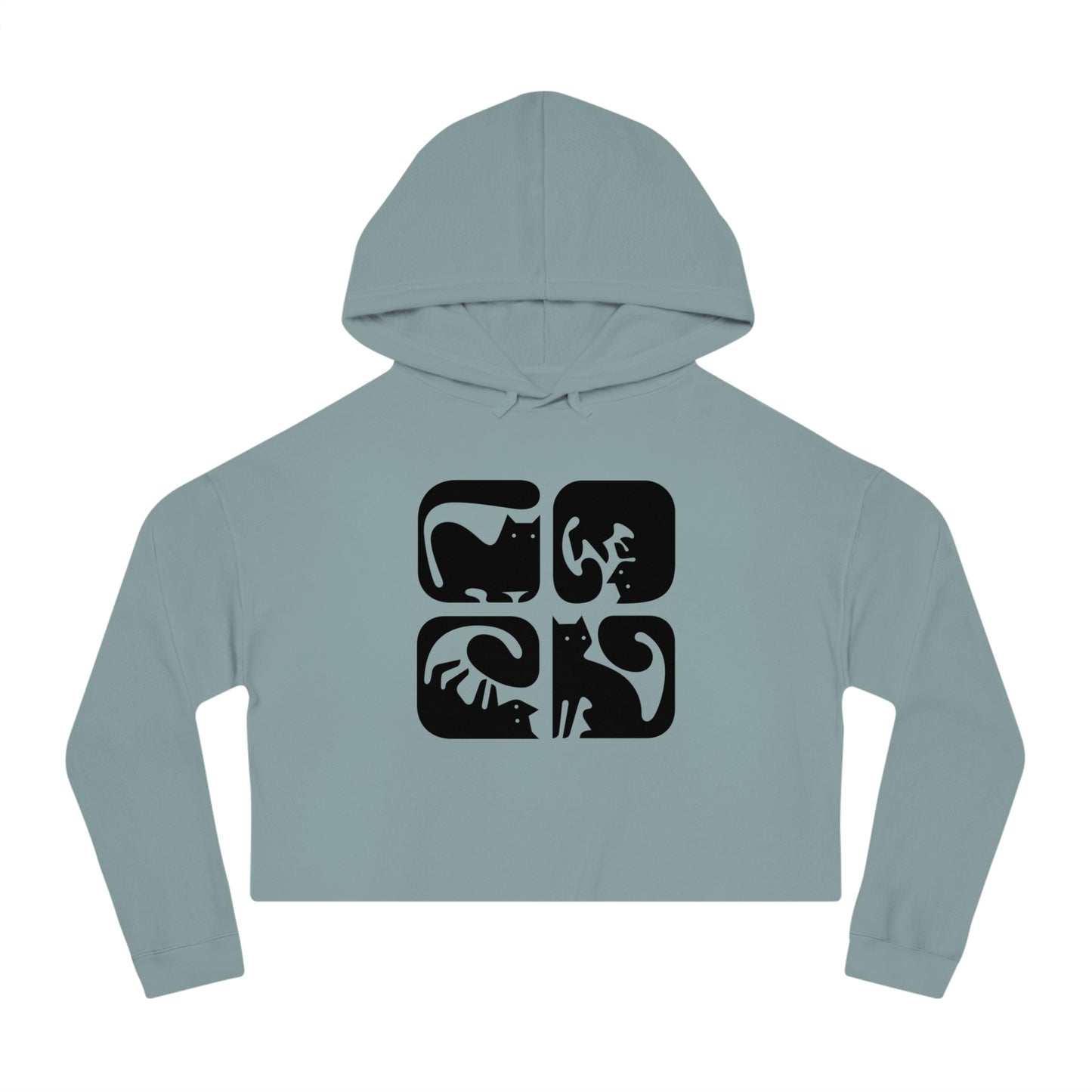 Cats Graphic Women's Cropped Hooded Sweatshirt
